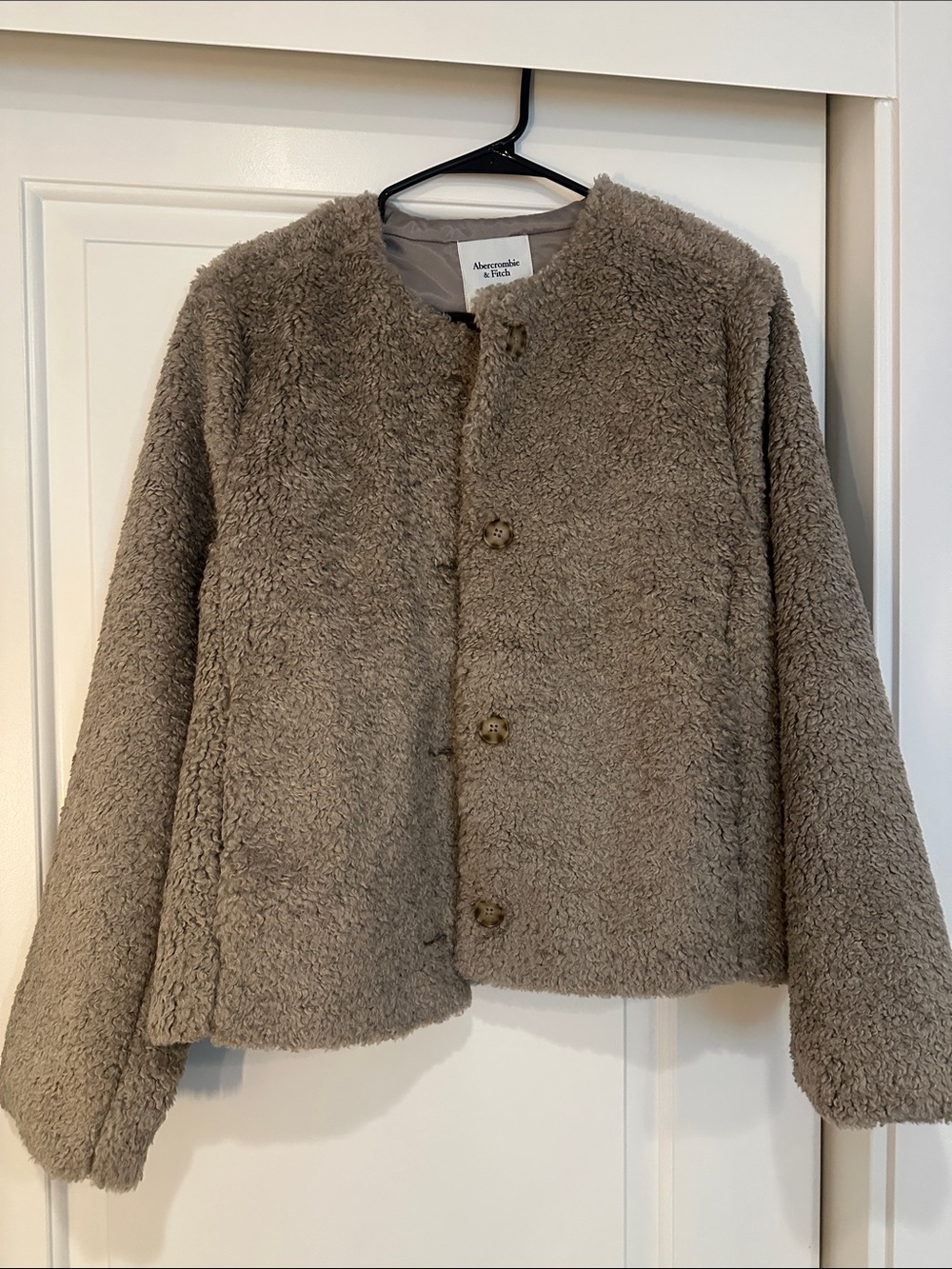Abercrombie & Fitch Taupe Teddy Fleece Button Jacket